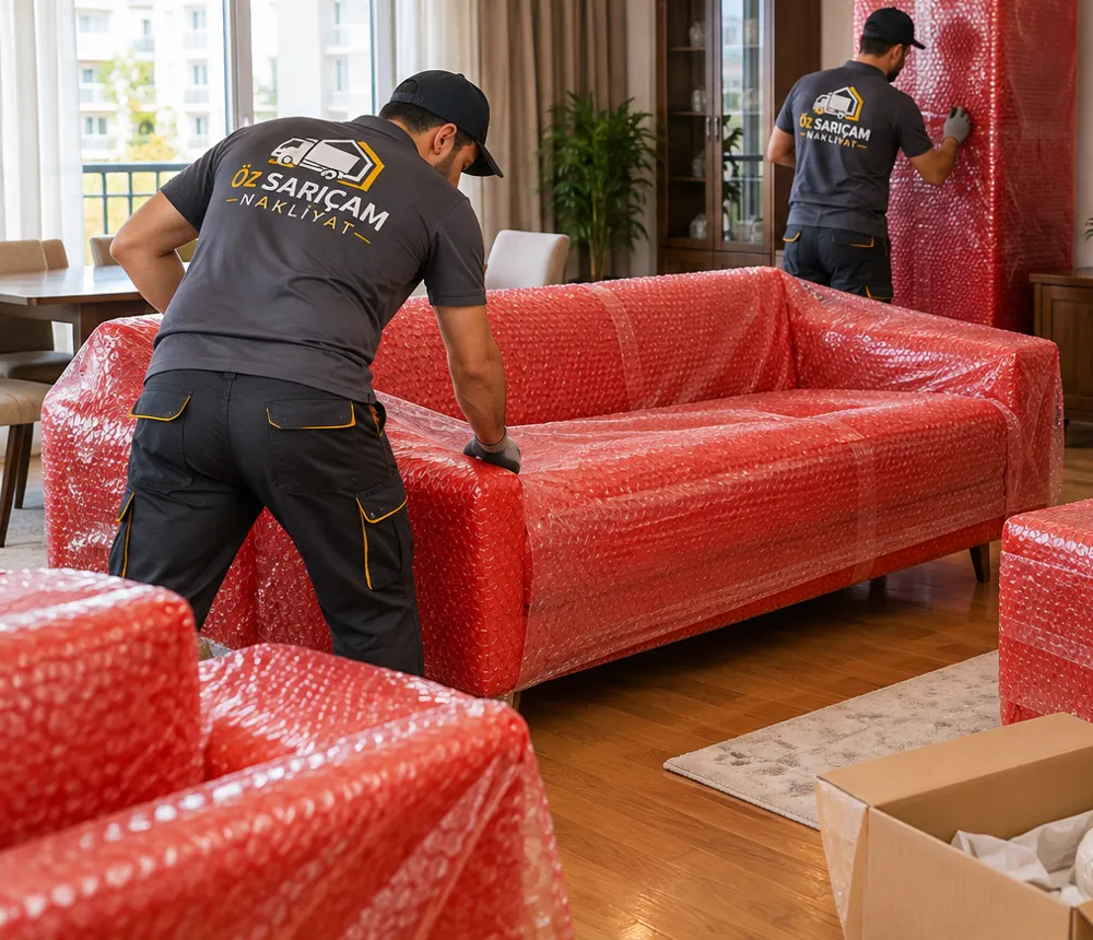 Koltuktan tabağa her eşya ambalajlı taşınır